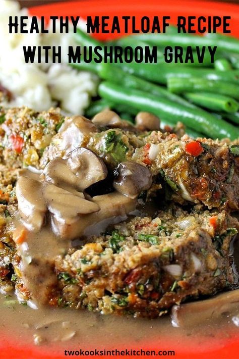 This healthy meatloaf recipe with mushroom gravy is packed with finely chopped vegetables, making it a moist, healthy and delicious home-cooked meal. Just simple old fashioned comfort food. Meatloaf With Mushrooms, Mushroom Meatloaf Recipes, Chicken Meatloaf Recipe, Mushroom Meatloaf, Moist Meatloaf, Meatloaf Recipes Healthy, Mashed Potato Pancakes, Healthy Meatloaf, Chicken Meatloaf