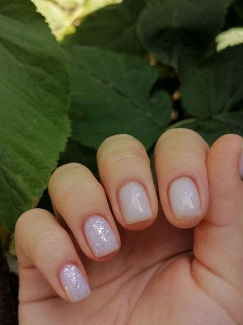 milk nails and lavender glitter gel Milky White Nails With Glitter Accent, White Nails With Glitter Accent, Milky White Nails With Glitter, White Nails With Glitter, Nails With Glitter Accent, Milk Nails, Milky White Nails, Nails With Glitter, White Glitter Nails