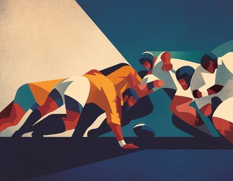 Rugby Illustration, Drawing Lighting, Rugby Scrum, Charlie Davis, Rugby Art, Fever Tree, Work Illustration, Art Sport, Rugby Club