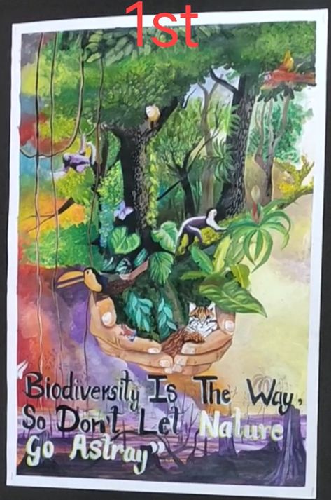 Poster On Biodiversity, Biodiversity Painting, Biodiversity Poster Drawing, Save Forest Poster, Save Environment Posters For Competition, Save Wildlife Poster Painting, Biodiversity Poster Ideas, Save Nature Poster Environment, Subject Drawing