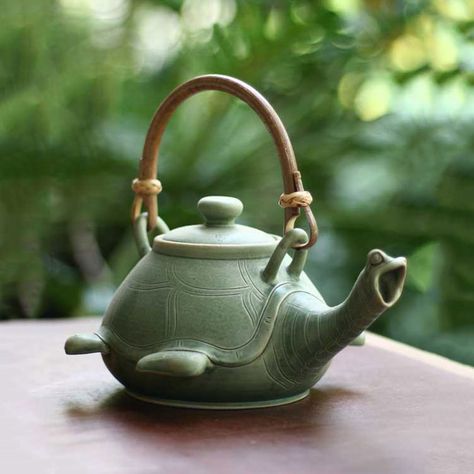 Turtle Teapot - The Green Head Turtle Teapot, Teapots And Cups, Tee Set, Chocolate Pots, Handcrafted Ceramics, Coffee Set, Coffee Pot, Ceramic Pottery, Ceramic Art