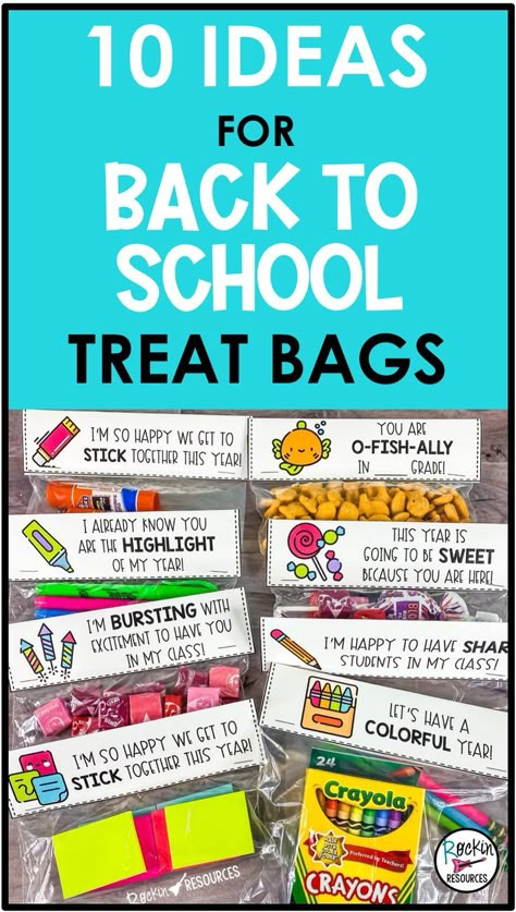 In this post, I’m going to show you an easy, exciting, and affordable way to win your students over the moment they enter your classroom! Here are 10 fun labels for back-to-school treat bags and how to use them! Use a variety throughout the year or do different ones from year to year! I created all the labels in two styles. One can be stapled onto a baggie (snack baggie, sandwich baggie, or square 4X4 baggie) and the other can be hole-punched and tied to the treat. Which one is your favorite? Welcome Back To School Treats For Students, Beginning Of The Year Gifts For Students Back To School, Back To School Gift For Preschoolers, 1st Day Gifts For Students, Back To School Student Treats, Welcome Treats For Students First Day, Gifts For Students Beginning Of Year, First Day Of School Goodies For Students, Back To School Goody Bags For Students