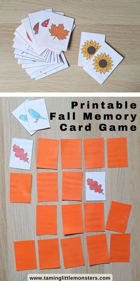 Free Printable Fall Memory Game Cards.    Grab your copy of this free game and start playing with your kids. This is a fun activity for Fall / Autumn and is great for kids of all ages.    #fall #freeprintable #games Fall Memory Game, Fall Activities For Older Kids, Thanksgiving Puzzles Free Printable, November Games, Autumn Games For Kids, Memory Games For Kids Printable, Fall Scavenger Hunt For Kids, Memory Game, Fall Games For Kids