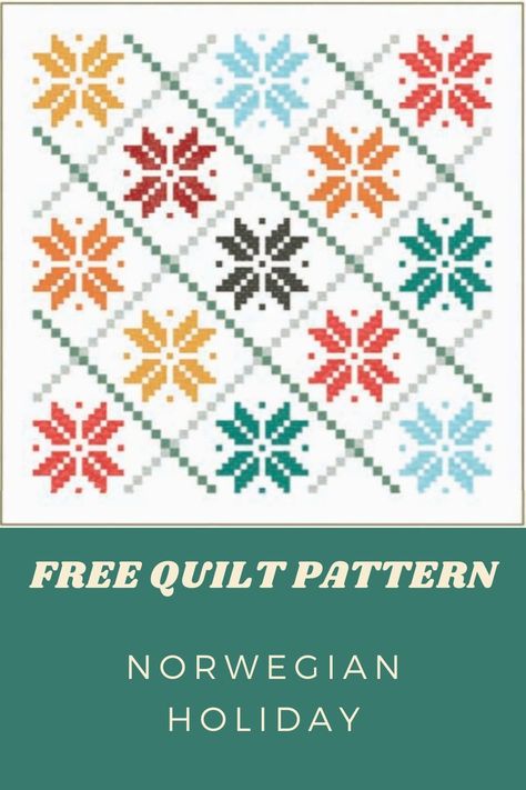 Snowflake Quilt Patterns Free, Norwegian Star Pattern, Norwegian Quilt Patterns, Scandinavian Quilt Patterns, Flannel Quilt Patterns Free, Christmas Bed Decor, Fair Isle Quilt Pattern, Snowflake Quilt Patterns, Christmas Quilt Blocks Free Pattern