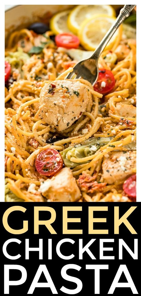 Mediterranean Diet Recipes Chicken, Creamy Feta Sauce, Pasta Recipe With Chicken, Mediterranean Chicken Pasta, Chicken Mediterranean, Feta Sauce, Chicken Greek, Diet Pasta, Greek Chicken Pasta