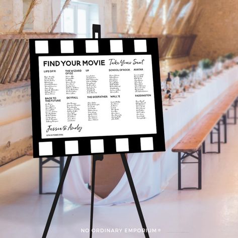 Movie Theme Wedding Retro Table Plan Film Seating Chart - Etsy Hollywood Themed Wedding, Plan Movie, Cinema Seating, Wedding Retro, Cinema Seats, Government Website, Movie Actors, Unique Wedding Decor, Themed Weddings