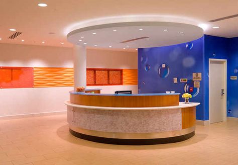 And that's just the front desk! Just wait until you see your room. Children Hospital Design, Pediatrician Office, Pediatric Dental Office, Studio Medico, Kids Toilet, Medical Office Design, Kindergarten Design, Pediatric Dental, Children Hospital