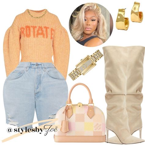 Peaches & Cream 🍑🍦 . . . . . #falloutfitinspo #falloutfitideas #womensfallfashion #fallfashiontrends #virtualstyle #dmvfashionstylist Summer/fall Outfits, Club Attire, Denim Shorts Outfit, Peaches Cream, Virtual Stylist, Black Women Fashion, Outfit Inspo Fall, Fall Fashion Trends, Fall Fashion Outfits