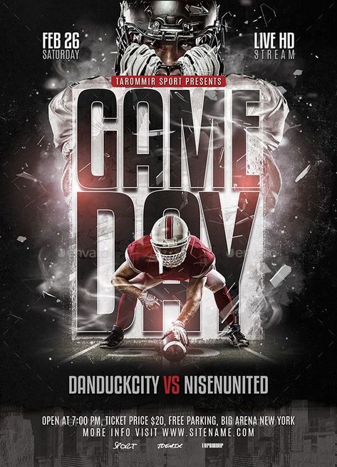 Game Day Football Flyer Sports Day Flyer, Game Day Graphics, Football Ads, Football Watch Party, Electronics Poster, Sports Advertising, Sports Design Ideas, Game Day Football, College Football Games