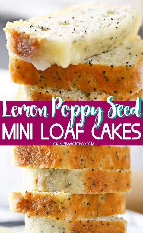 Lemon Poppyseed Mini Loaves, Lemon Poppy Seed Mini Loaves, Mini Lemon Loaf Cakes, Mini Loafs, Amazing Deserts, Poppyseed Bread, Baked Gifts, Snack Cake Recipe, Mini Loaf Cakes