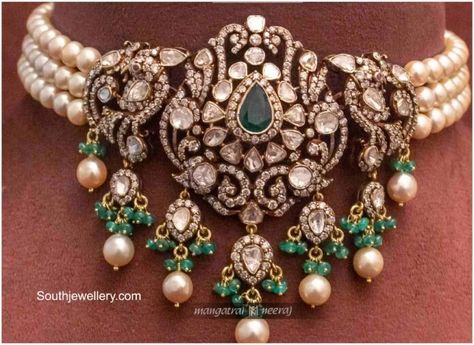 Mangatrai Neeraj Jewellery, Victorian Jewelry Necklace, Antique Pearl Necklace, Polki Pendant, Victorian Choker Necklace, Diamond Pendants Designs, Fancy Jewelry Necklace, Diamond Earrings Design, Antique Jewellery Designs