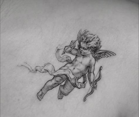 Cherub Sketch, Cupid Drawing, Cherub Tattoo Designs, Baby Angel Tattoo, Cupid Tattoo, Cherub Tattoo, Small Chest Tattoos, Cool Tattoo Drawings, Angel Tattoo Designs