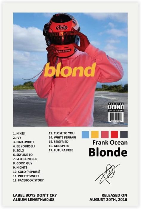 Frank Poster Ocean Blonde Music Album Cover Signed Limited Edition Poster Simplistic Poster Design, Blonde Album, Frank Ocean Album, Frank Ocean Poster, Color Tiles, Custom Album Covers, Canvas Wall Art Living Room, Music Album Cover, Frank Ocean