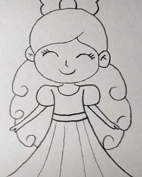 Kawaii Girl Drawings, Easy Girl, Girl Drawing Easy, Easy Cartoon Drawings, Easy Drawing Tutorial, Christmas Paintings On Canvas, Girl Drawing Sketches, Disney Art Drawings, Easy Drawings For Kids