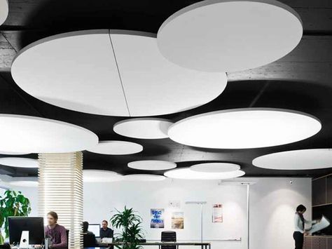 Glass wool acoustic ceiling clouds Ecophon Solo™ Circle Ecophon Solo™ Line by Saint-Gobain ECOPHON Living Room Indian, Acoustical Ceiling, Acoustic Ceiling Panels, False Ceiling Bedroom, Office Ceiling, False Ceiling Living Room, Ceiling Plan, Ceiling Detail, Suspended Ceiling