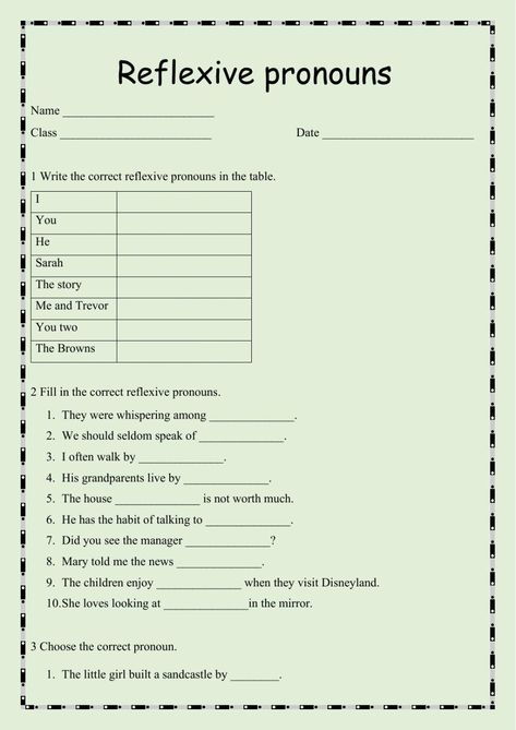 Reflective Pronouns Worksheet, Reflexive Pronouns Activities, Reflexive Pronouns Worksheet, Pronouns Exercises, Reflexive Pronouns, Pronouns Worksheet, Pronoun Activities, English Grammar Worksheets, Grammar Worksheets