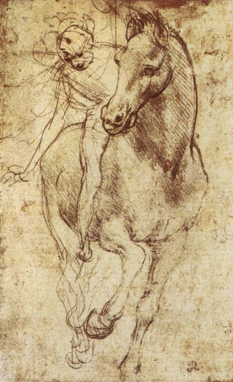 Study of Horse and Rider , Leornardo da Vinci Sketchbooks , Resources for Art Students at CAPI ::: Create Art Portfolio Ideas @milliande.com Istoria Artei, Master Drawing, Horse And Rider, Equine Art, Caravaggio, Mesopotamia, Old Master, Rembrandt, Horse Rider