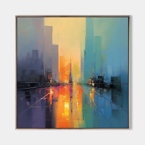 City Colorful Abstract Oil Painting City Modern Minimalist Wall Art City Palette Art Wall Paintings Raleigh Art, City Abstract, Abstract Art Tutorial, 3d City, Corporate Art, Delivery Company, Abstract Floral Paintings, Textured Art, Linen Canvas