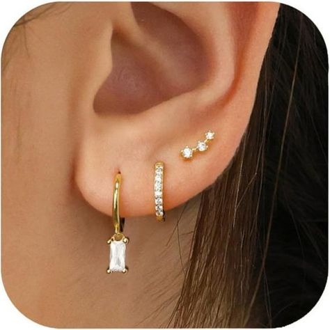 *Durable 14k Gold Plating: These Trendy Gold Earrings For Women Are Exquisitely Crafted With 14k Gold Plating, Their Timeless Design Makes Them Perfect Drop Earrings For Any Occasion. The Gold Hoops In This Collection Are Specifically Designed To Be Non Tarnish. *Earring Sets: Our Earring Sets For Women Include A Variety Of Styles, From Gold Hoop Earrings To Delicate Stud Earrings. This Comprehensive Gold Earrings Set Allows You To Mix And Match, Creating A Unique Look Every Day, And You Can Cou Earrings For Triple Piercing, Three Stack Earrings, Gold Earrings Three Holes, Set Of 3 Gold Hoop Earrings, Elegant Small Hoop Stackable Earrings, Simple Piercings, Elegant 14k Gold Stackable Earrings, Gold Earring Stack 3 Holes, Earrings Stack