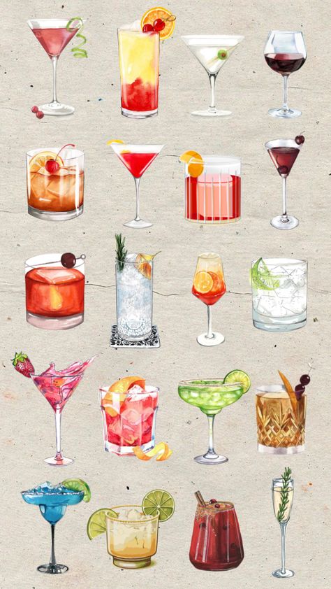 #drinks #wine #cocktails Wine Wallpaper, Cocktail Images, Cocktail Party Themes, Cocktail Illustration, Wine Stickers, Drink Stickers, Cocktail Art, Summer Wines, Wallpaper Stickers