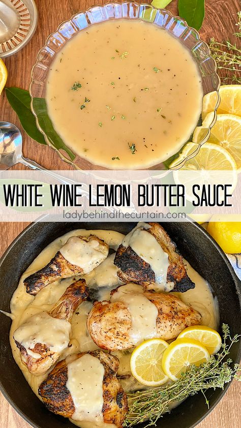 Lemon White Wine Sauce For Fish, Lemon White Wine Pasta Sauce, Lemon Chardonnay Butter Sauce, Lemon Gravy Sauce, Fish With Wine Sauce, White Wine Lemon Butter Caper Sauce, Lemon Butter Wine Sauce Pasta, White Wine Lemon Butter Sauce Fish, Lemon Garlic Wine Sauce