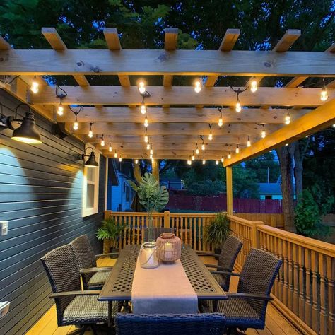 36 Small Patio Ideas to Use All Year Long Pergola Lights, Small Patio Ideas, Small Patio Garden, Pergola Lighting, House Backyard, Cozy Patio, Deck Designs Backyard, Diy Fence, Outdoor Kitchen Patio