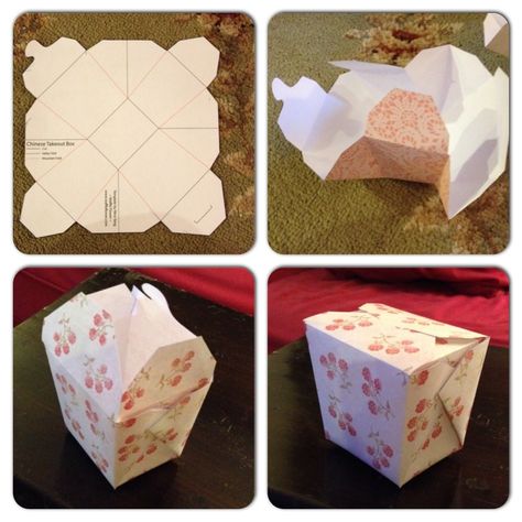 DIY Chinese box - great for favors. 1. Trace onto patterned paper  2. Fold  3. Glue together sides  4. Fold the flaps to close Chinese New Year Gift Box Design Packaging, Diy Gift Packaging, Chinese Takeout Box, College Assignment, Chinese New Year Decoration, For My Bf, Packaging Diy, Chinese New Year Decorations, Origami Box