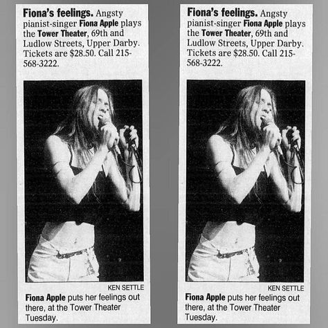 Fiona Apple on Instagram: “Press announcement of a Fiona Apple's concert published on The Philadelphia Inquirer, May 21, 2000. #fionaapple #pressannouncement #concert…” Fiona Apple Angel Wings, Fiona Apple Poster Black And White, Fiona Apple Phone Wallpaper, Fiona Apple Aesthetic Wallpaper, Fiona Apple Lockscreen, Fiona Apple Wallpaper Iphone, Fiona Apple Wallpaper, Fiona Apple Poster, 80s Wallpaper