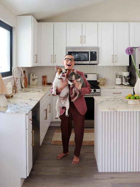 Cream Tile Backsplash, Kitchen Moodboard, Apartment 2023, Unfinished Kitchen Cabinets, Builder Grade Kitchen, Unfinished Cabinets, Vegetarian Ideas, Renovation Budget, Vegetarian Sandwich