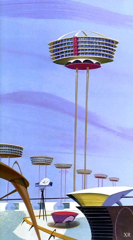 1962 ... 'The Jetsons' - Skypad Apartments | all images/post… | Flickr Googie Architecture, Futurisme Retro, Arte Peculiar, New Retro Wave, World Of Tomorrow, The Jetsons, Atomic Age, Wallpaper Vintage, Futuristic City