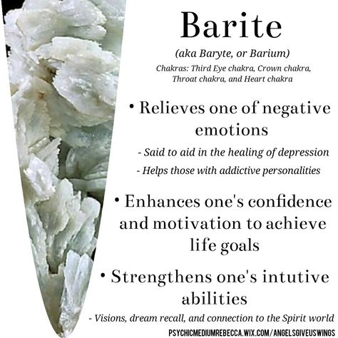 Barite crystal meaning Brucite Crystal Meaning, Verdite Stone Meaning, Barite Crystal, Amethyst Healing Properties, Healing Rocks, Crystals Healing Properties, Amethyst Healing, Gemstone Meanings, Crystal Therapy