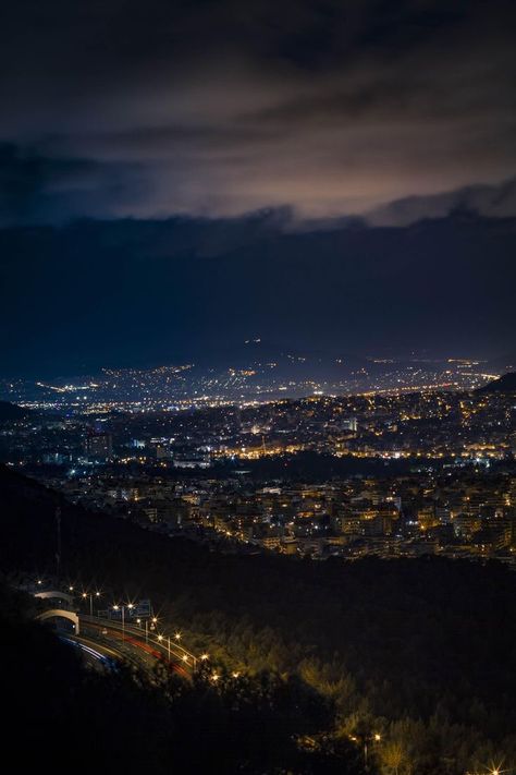 Mountain At Night Aesthetic, City Lights From Mountain, Night City View From Mountain, City View From Mountain, Mountain Night View, Night Mountain View, Mansion At Night, City Lights Aesthetic, Athens By Night