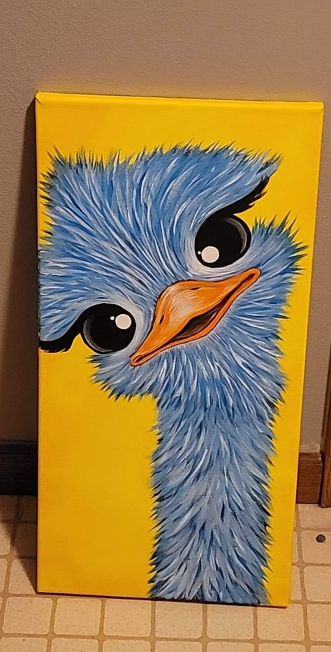 Funny Animal Paintings Acrylic, Acrylic Animal Paintings Easy, Ostrich Painting, Farm Animal Paintings, Colorful Animal Paintings, Painted Animals, Animal Paintings Acrylic, Cute Easy Paintings, Painting Night