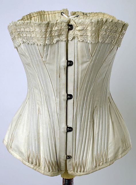 American 1880s corset, Met Antique Corset, Edwardian Corsets, Period Fashion, Historical Gowns, Historical Sewing, Body Mapping, 19th Century Clothing, Cotton Corset, Victorian Corset