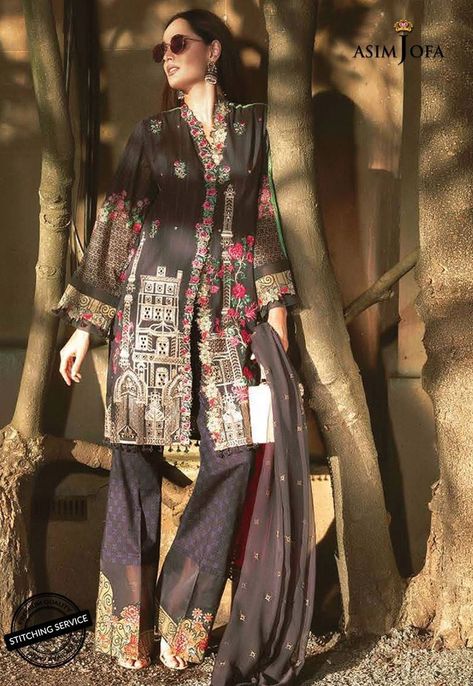 Asim Jofa Luxury Lawn₹5,730https://www.thefashionstation.in/product/asim-jofa-luxury-lawn-23/Asim Jofa Luxury Lawn - 100% Original Guaranteed     Technique which has been given an entirely different perspective to the viewer. Boring technique on architectural elements along with fuchsia floral foliage running over blueberry blue base enhanced with Pani Sitara creates a surreal delicacy which adds exclusivity to this design. Printed pants with complimenting printed border and two-shade embr Kurti Styles, Egyptian Princess, Pakistani Designer Suits, Salwar Kamiz, Silk Trousers, Organza Dupatta, Pakistani Designers, Pakistani Suits, Salwar Suit