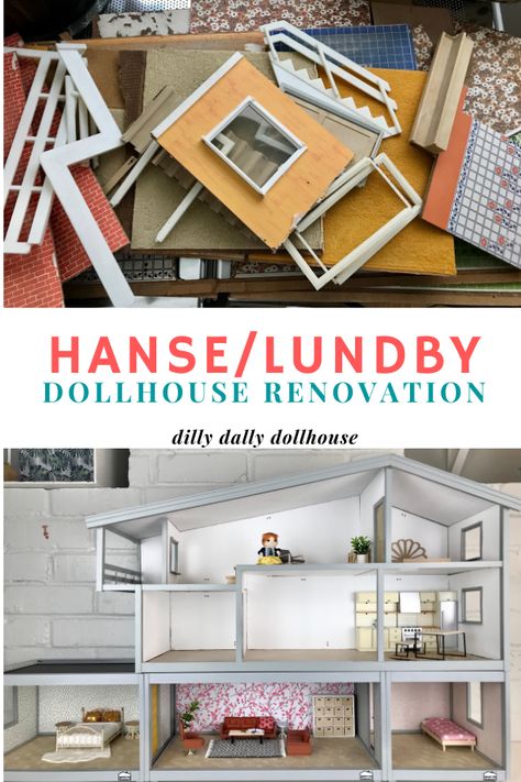 Renovation/makeover process of a vintage Hanse dollhouse (Lundby scale) ~ from parts to assembly ~ dillydallydollhouse Lundby Dollhouse Diy, Lundby Dollhouse Makeover, Dollhouse Renovation, Blythe Crochet, Lundby Dollhouse, Dollhouse Makeover, Dilly Dally, House Restoration, Doll House Plans