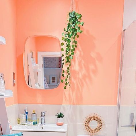 Rosie Dickens on Instagram: "🍊🍑 when a peachy paradise meets bathroom bliss 🛁 really contemplating painting the ladder shelf, what colour do you think would work? 🤔  #bathroomgoals #bathroomdecor #peach #bathroomremodel #peachaesthetic #bathroomstorage #interiors #interiorstyling #bathroomideas #bathroominspo #skincare" Peachy Bathroom, Peach Bathroom, Peach Aesthetic, Bathroom Goals, Ladder Shelf, Bathroom Inspo, Bathroom Storage, Bathrooms Remodel, Interior Styling