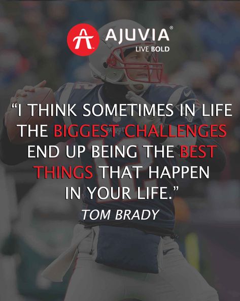 Happy Monday! For our #MondayMotivation this week, we would like to highlight a great quote from the best of the best, Tom Brady.⁣ ⁣ “I think sometimes in life the biggest challenges end up being the best things that happen in your life.” - Tom Brady ⁣ Believe in yourself & you will be able to conquer yourself goals! #LiveBold #ComfortablyBold Tom Brady Quotes, Conquer Yourself, Believe In Yourself Quotes, Yearbook Quotes, Sport Quotes, Believe In Yourself, Tom Brady, Best Of The Best, Yearbook