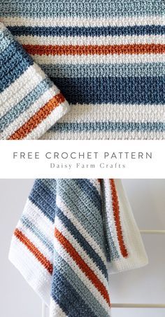 Farm Crochet, Border Crochet, Crochet Cluster Stitch, Daisy Farm Crafts, Cluster Stitch, Daisy Farm, Striped Baby Blanket, Crocheted Blanket, Farm Crafts