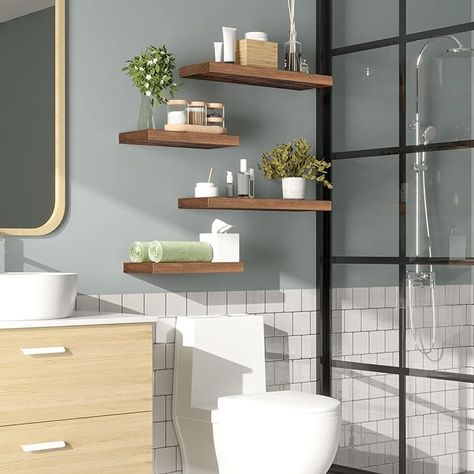 Amazon.com: HOOBRO Floating Shelves, Wall Shelf Set of 2, 15.7 Inch Hanging Shelf with Invisible Brackets, for Wall Decor in Bathroom, Bedroom, Toilet, Kitchen, Living Room, Office, Rustic Brown BF40BJ01 : Home & Kitchen Floating Storage Shelves, Bedroom Toilet, Room Decor Rustic, Rustic Wood Floating Shelves, Floating Shelves Wall, Wall Storage Shelves, Messy Desk, Floating Shelves Bathroom, Living Room Decor Rustic