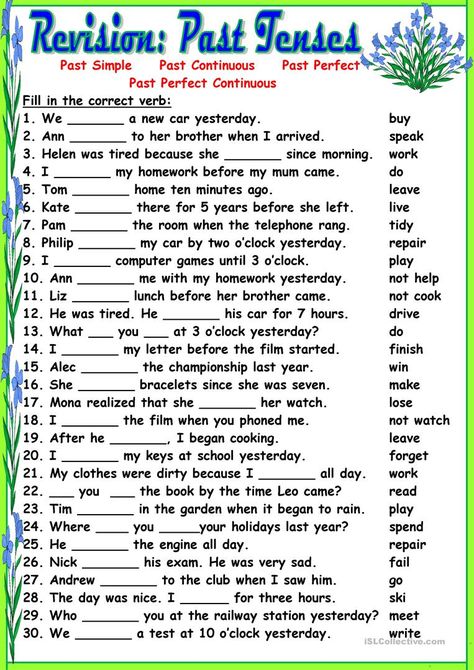 Revision:Past Tenses - English ESL Worksheets for distance learning and physical classrooms Simple Past Tense Worksheet, Eng Grammar, Past Tenses, Tense Worksheet, Past Tense Worksheet, Teaching Verbs, Tenses Exercises, Struktur Teks, English Tenses