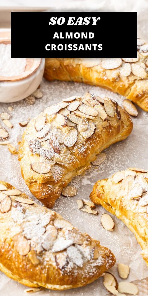 With this recipe for Easy Almond Croissants, we will show you how to transform store-bought croissants into a French-style pastry that you may expect to find in a bakery. It is a simple recipe, so easily made, that in less than a half hour, you can be enjoying them with your coffee. Canned Croissant Recipes, Almond Croissant Recipe, Croissants Recipe, Almond Croissants, Complicated Recipes, Almond Pastry, Homemade Croissants, Croissant Recipe, Homemade Snickers