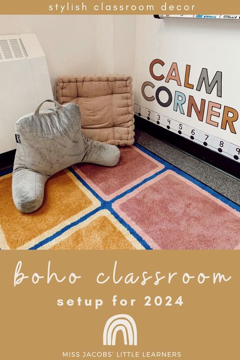 Get ready for the Boho Classroom revolution of 2024! Discover how to transform your learning environment into a haven of creativity and inspiration with our ultimate guide to boho classroom setup and decor. Say goodbye to chaos and hello to a more organized, vibrant, and inviting learning experience. Boho Calming Corner Classroom, Minimalist Preschool Classroom, Boho Reading Corner Classroom, Boho Classroom Decor Ideas Preschool, Boho Preschool Classroom Decor, Boho Daycare Room, Teacher Corner Ideas Classroom, Prek Goals, Boho Preschool Classroom