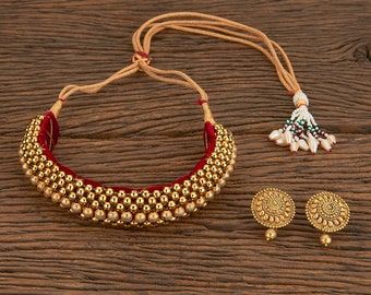 Gold Thushi, Oxidized Choker, Matte Gold Jewelry, Matte Gold Necklace, Temple Jewelry Necklace, Neck Pieces Jewelry, Gold Necklace Indian, Necklace Set Indian, Golden Beads