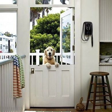 Are you struggling to find a space-saving interior or exterior door for your home? Whether you're building a tiny house or just trying to renovate a small or tricky room, don’t limit yourself to traditional doors and the standard sizes offered by your local building supply store. Think outside the box—or in this case, the door frame. Look at the area surrounding the door opening. Is there room for pocket doors that could slide into the wall? What about overhead? If there's space there, a hor... Space Saving Doors, Dutch Doors, Coastal Breeze, Pet Door, Muddy Paws, Dutch Door, Back Door, Mud Room, Back Doors