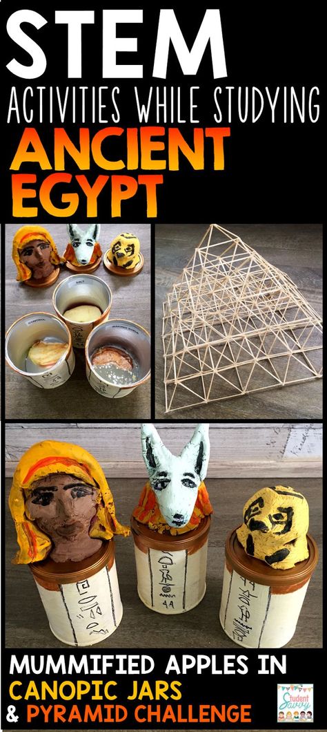 Ancient Egypt STEM Ideas! Mummified Apples, Ancient History Projects, Ancient Egypt Activities, Egypt Lessons, Egypt Activities, Ancient Egypt Projects, Starověký Egypt, Egypt Project, Canopic Jars