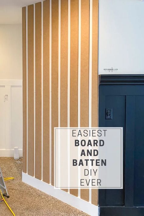 Easy to follow, step by step guide to how to board and batten the easy and cheap way. Best way to add character and detail to any boring wall. Board And Batten Diy, Batten Diy, Interior Accent Wall, Batten Wall, Shiplap Accent Wall, Board And Batten Wall, Diy Accent Wall, Wood Accent Wall, Easy Wood