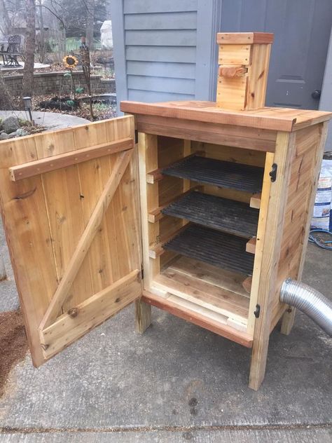 Cedar smokehouse | SmokingMeatForums Homemade Smoker Plans, Build A Smoker, Backyard Smokers, Bbq Pit Smoker, Smoker Plans, Diy Smoker, Bbq Shed, Wood Smokers, Outdoor Smoker