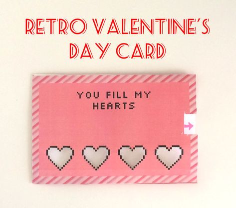 Retro Valentine's Day Card  pull out tab with pixelated hearts animated Animated Cards, Pixel Heart, Valentines Day Messages, Heart Diy, Vintage Valentine Cards, Retro Valentines, Valentines Card, Interactive Cards, Classroom Valentine