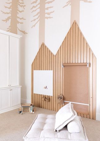 Scandinavian Childrens Room, House Frame Playroom, House On Wall Playroom, Kids Room Tree, Church Nursery Ideas, Fox Kid Room, Modern Kids Playroom, Scandinavian Kids Rooms, Kids Room Interior Design